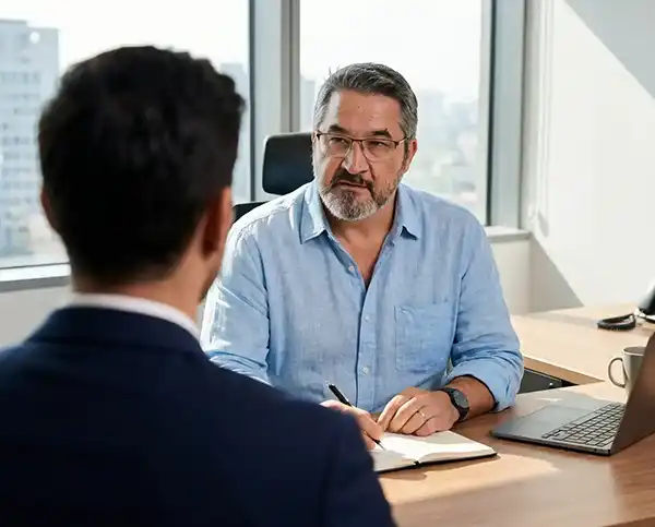 Manuel Baranger, consultant en recrutement TPE/PME, entretien avec un dirigeant à Saintes, Charente-Maritime
